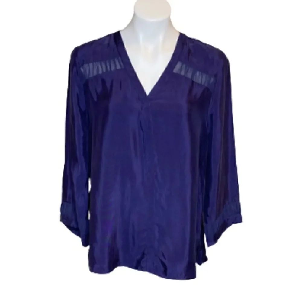 Daniel Rainn for stitch fix NWT navy blue kittie textured blouse size L